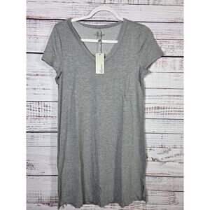 Lusome Women's Gray Short Sleeve V-neck sleep shirt dress NWT Soft Blend S